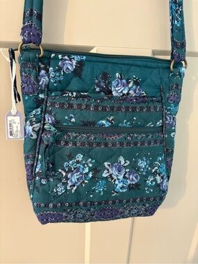 April Cornell Teal Floral Quilted Crossbody Bag